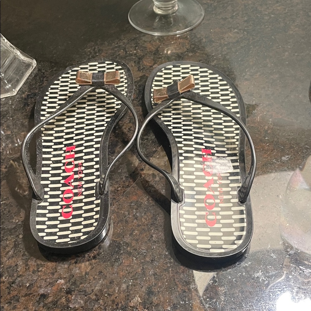 COACH Women’s Black Flip Flop Sandals with Gold Accent - Picture 6 of 9
